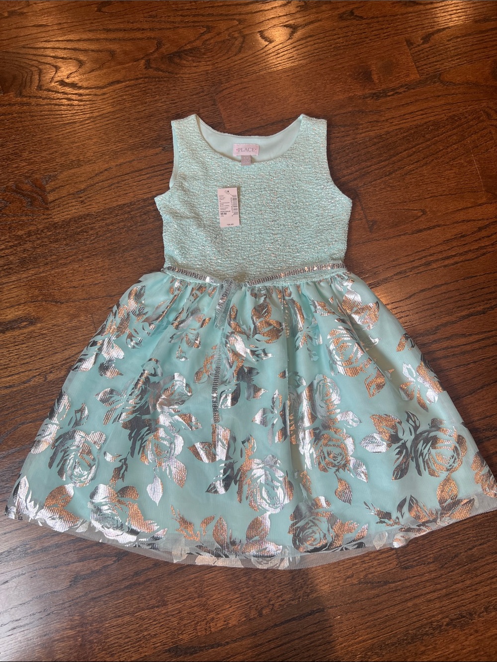 The Children's Place Mint and Metallic Floral Party Dress